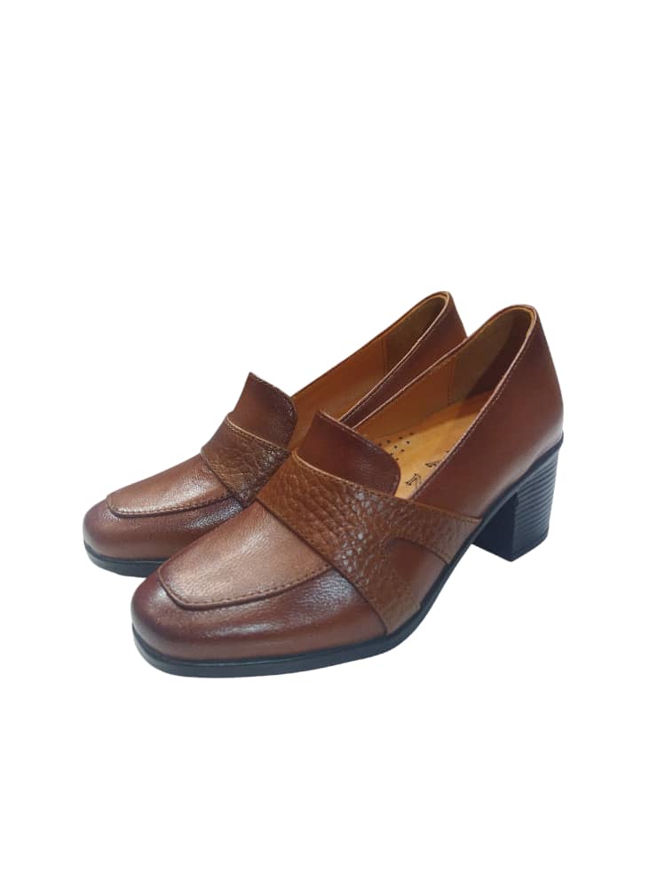 کفش پاشنه دار تمام چرم زنانه مدل لنا مشکی و عسلی
