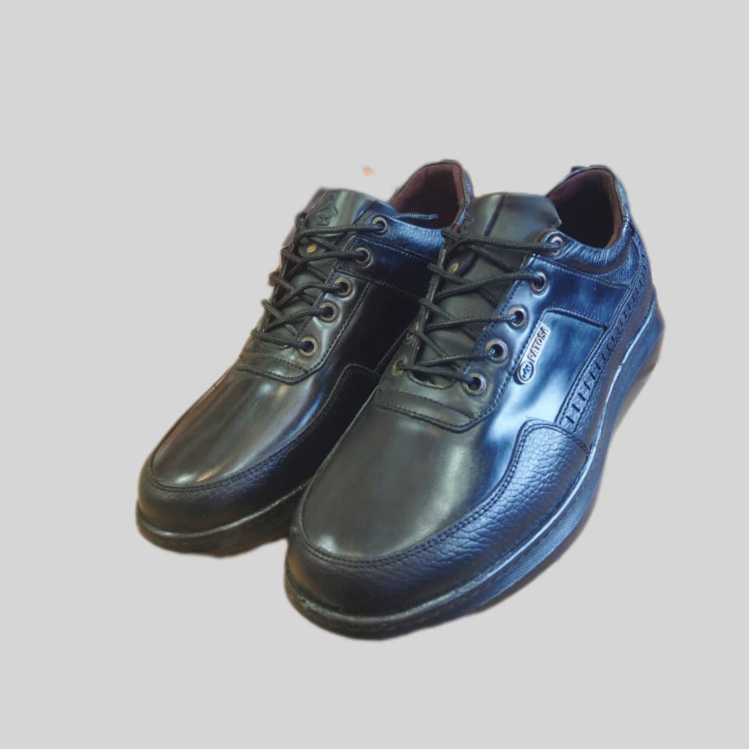 کفش مردانه اسپرت چرم طبیعی مشکی و عسلی