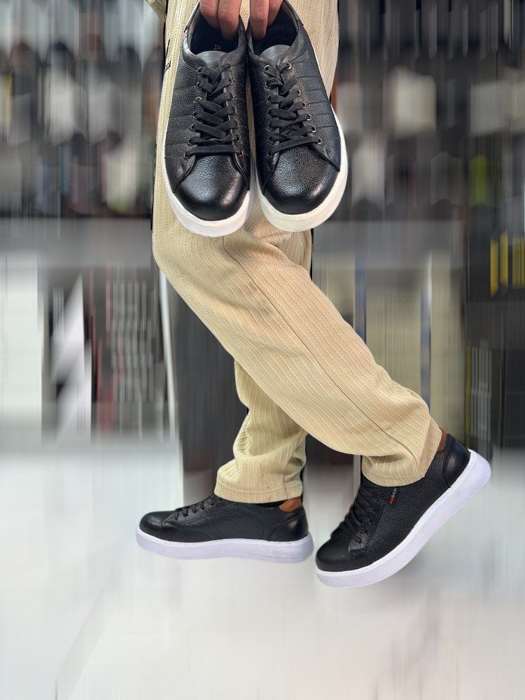 ونس مردانه چرم طبیعی مشکی زیره سفید