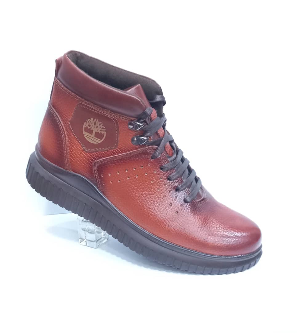 نیم بوت چرم طبیعی مردانه عسلی بندی