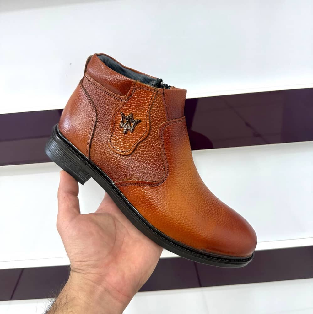 نیم بوت چرم طبیعی مردانه بی بند عسلی