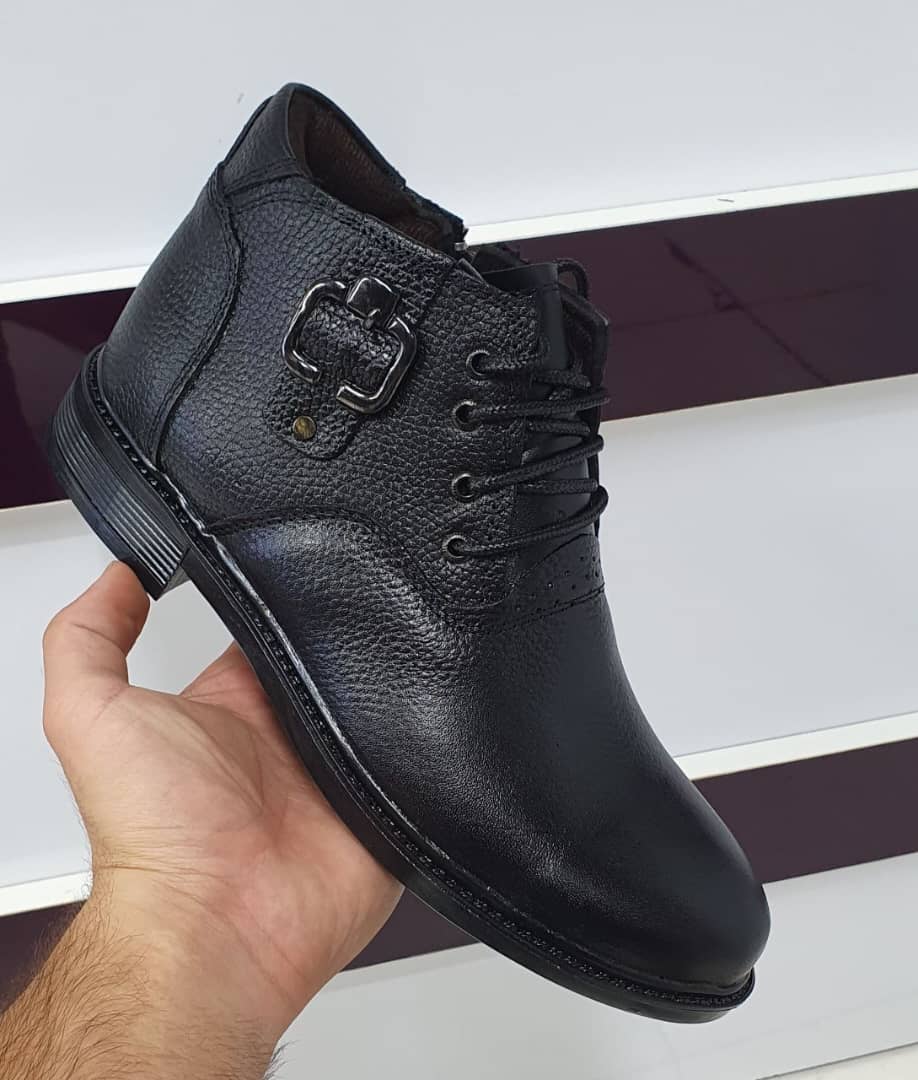 نیم بوت چرم طبیعی مردانه بند دار قهوه ای